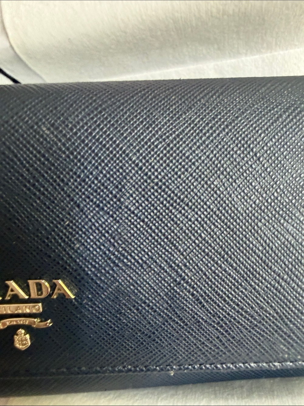 Prada Navy Blue Baltico Saffiano Leather Continental Wallet with Gold Logo - Picture 12 of 16